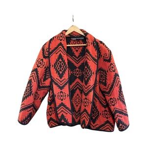 Geometric Patterned Jacket - Red and Black